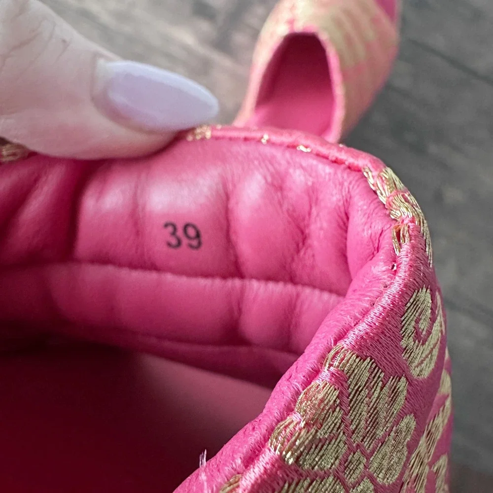 Free People Almost Paradise Brocade Platform Pink Gold Sandals Women's Size 39‎
